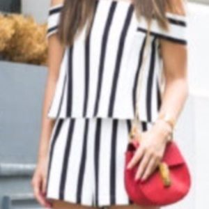 Topshop Black and White Striped Romper
